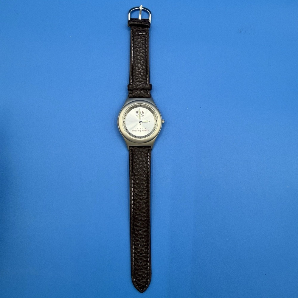 USA Olympics Amazing Awaits Promo Watch Silver Tone Case Watch Brown Strap